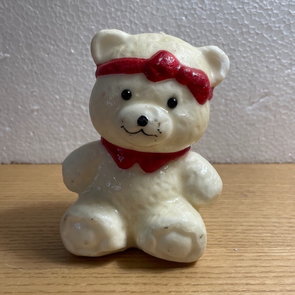 Vintage Christmas Candle Bear w Red Collar & Bow Mid Century Modern Never Burned - Picture 1 of 8